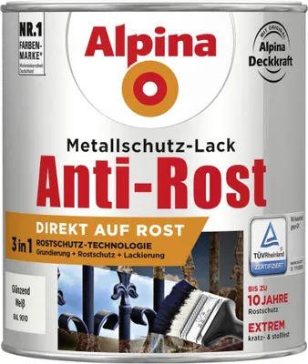 Produktbild von Alpina Metallschutz-Lack Anti-Rost 750 ml weiß glänzend