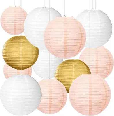 Image de Lampions en papier - thème vintage - 12 pièces - blancs - Décoration pour une fête de mariage