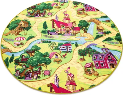 Zdjęcie produktu dla DYWAN koło CANDY TOWN dziecięcy, dla dzieci, uliczki, miasteczko wielokolorowy koło 170 cm