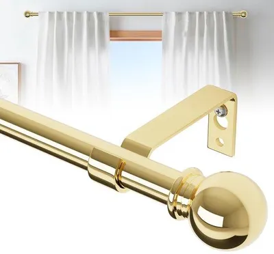 Productafbeelding van Ibenzoa® Verstelbare gordijnstang, goud (gepolijst messing), 71–223 cm, Ø16 mm, voor wandmontage, inclusief beugels, schroeven en pluggen, draagvermogen 7 kg