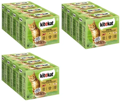 Produktbild von KITEKAT™ Multipack Portionsbeutel Markt-Mix 3 Varietäten Rind, Huhn, Lachs in Gelee 12 x 12 x 85g