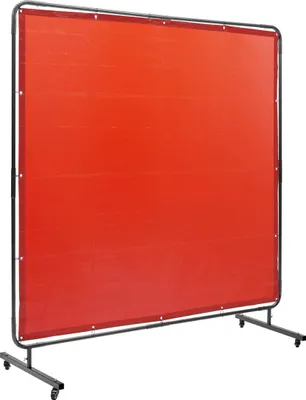 Image de Écran de soudage avec cadre, écran de soudage 6' x 6', écran de protection de soudage en vinyle ignifuge sur 4 roulettes pivotantes (2 verrouillables), mobile et professionnel pour atelier/industrie, rouge
