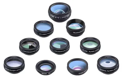 Immagine prodotto di Kit di lenti 10-in-1: teleobiettivo, grandangolo, macro/obiettivo fisheye, lente polarizzante (CPL)/filtro, lente caleidoscopica (3/6), per fotografia professionale, lenti per smartphone