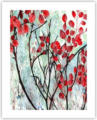 Produktbild von Poster - Poster ohne Rahmen - Rot Blätter Zweige - 40x50 cm - Wand Bild - Wanddeko - Wandbilder - Kunstposter - Wandposter - Bilder - Kunstdruck - Wanddekoration - Wandbild - P2XPA40x50-4508