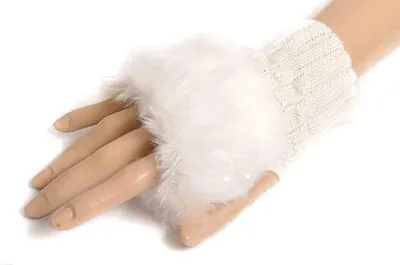 Produktbild von Mode Frauen Faux Kaninchen Pelz Hand Handgelenk Wärmer Winter Fingerlose Strickhandschuhe - (Weiß)
