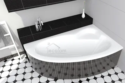 Produktbild von ECOLAM Badewanne Eckbadewanne Eckwanne Acryl Natalia weiß 150x100 cm RECHTS + Ablaufgarnitur Ab- und Überlauf Automatik Füße Silikon Set