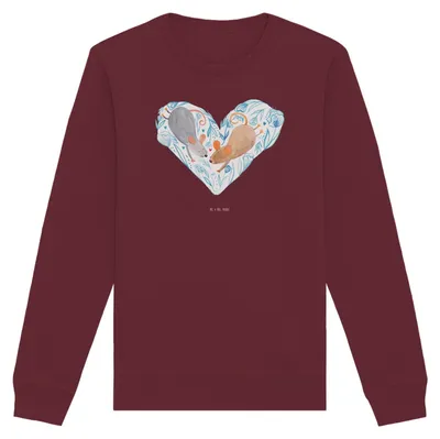 Produktbild von Mr. & Mrs. Panda Baumwoll Pullover Mäuse Herz Größe S - Burgundy - Geschenk, Liebe, Maus, Sweater, Freundin, Sweatshirt, für Immer, Love, Pulli, Bio