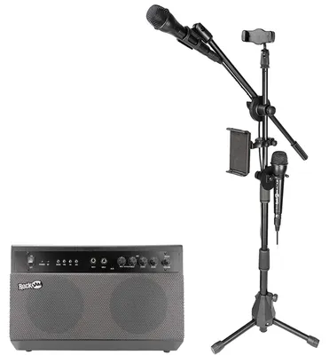 Productafbeelding van Karaokeset - 100 Watt Vermogen - Bluetooth en AUX - Zwart - Vloerstaand - Twee Microfoons