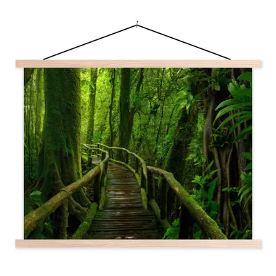 Produktbild von MuchoWow® Textilposter Dschungel - Brücke - Moos - Natur - Tropisch 120x90 cm mit holzfarbenen Rahmen - Magnetisch
