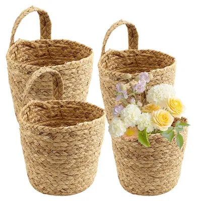 4er-Set Wandkörbe aus Wasserhyazinthe, geflochten, braun
