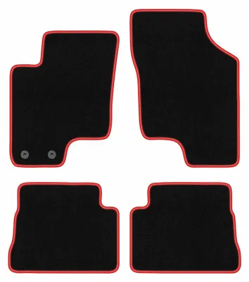 Produktbild von Velours-Fußmatten für Hyundai Getz 2002-2010 (Schrägheck) – 4-tlg, Schwarz/Rot, passgenau – Wielganizator CARLUX