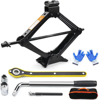 Produktbild von 2T Wagenheber Set - Universelles Auto Notfall Werkzeugset mit Reifenhebel, Kabelschlüssel & Scherenwagenheber, Pannenset für Pkw & SUV