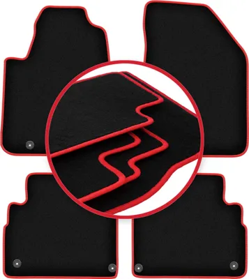 Produktbild von Fußmatten Automatten Velours Schwarz/Rot für Lexus RX II 2003-2008 Set 4-tlg