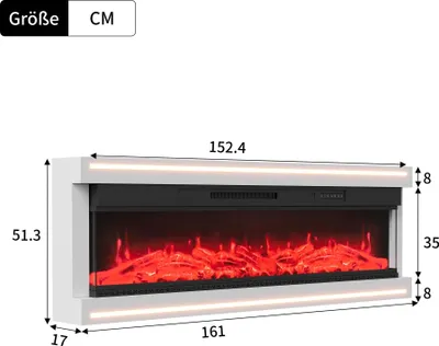 Produktbild von Elektrischer Kamin 152 cm - Einbaukamin - LED-Beleuchtung - Timer - Überhitzungsschutz - Fernbedienung - Heizfunktion - Weiß