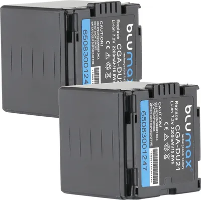 Produktbild von 2x Blumax Akku | für Panasonic CGA-DU21 Digitalkamera | Kapazität 2200mAh  |Spannung 7,2Volt | Video- und  Kamerazubehör