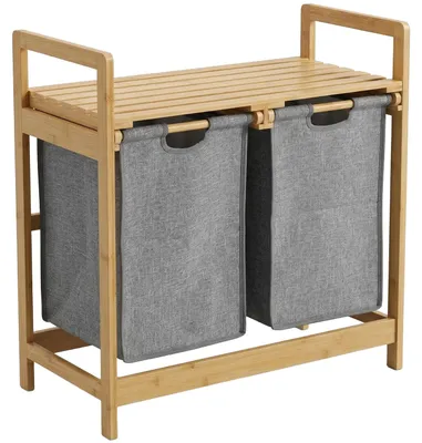 Imagen del producto de Cesta doble para ropa, de bambú, 70 litros