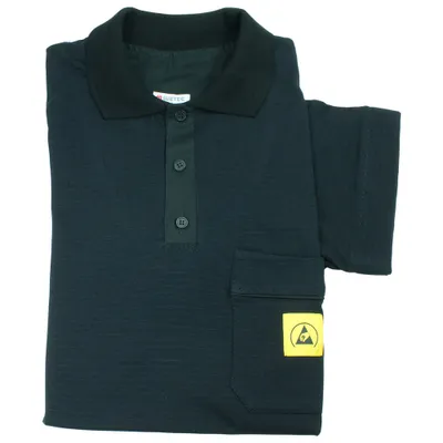 Zdjęcie produktu dla Koszulka polo WETEC ESD light, z czarnym kołnierzykiem, rozmiar S, czarna (unisex)