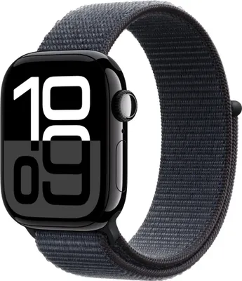 Image de Apple Watch Series 10 (GPS) 42mm aluminium noir diamant avec encre Sport Loop