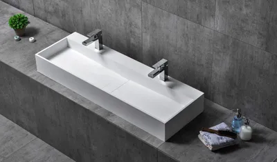 Produktbild von Wandwaschbecken Aufsatzbecken TWG07 - Mineralguss - Weiß matt - 120 x 40 x 15 cm