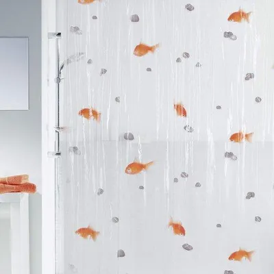 Produktbild von Orangenes Kunststoff-Dusenschirm - Goldfisch-Motiv - 100% PVC - Durchsichtig - 180 cm x 200 cm Dusenschirm
