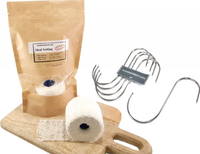 Produktbild von Fleischnetz 125mm / 5m + Fleischhaken x 5 - Schinkennetz, Räuchernetz, Fleischhaken
