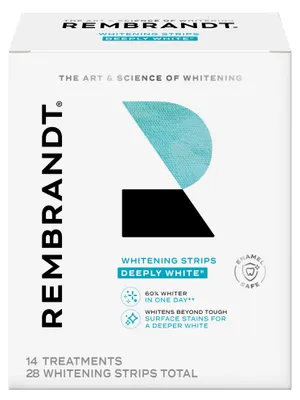 Produktbild von Zahnaufhellungsstreifen, Rembrandt, Deeply White Whitening Strips, Sichtbare Zahnaufhellung, Entfernung von Zahnverfärbungen, 28 Stück