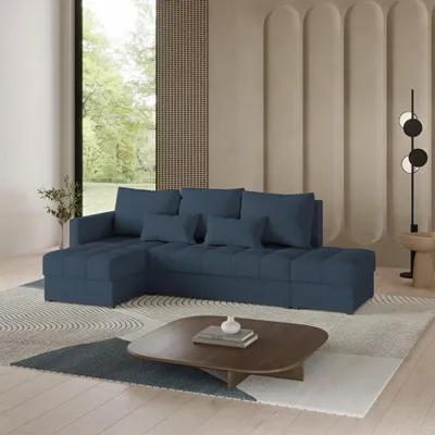 Produktbild von Masseno Ecksofa LUMARI L-S mit Schlaffunktion L-Form, Sofa mit Bettkasten, Wohnzimmersofa, Couch, Soffa, Bettsofa, Couchgarnitur- Blau, NEVE 77