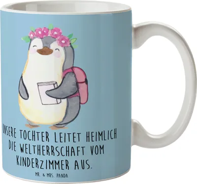 Produktbild von Mr. & Mrs. Panda Tasse Tochter Weltherrschaft - Blau Pastell - Geschenk, Freude, Einfallsreichtum, Familienleben, Teetasse, Kreativität, Teebecher, Geschenke, Pott