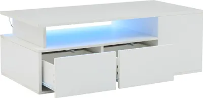Image de OKWISH Table basse 100x50x35 cm - Éclairage LED et Tiroirs - Blanc