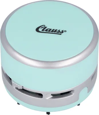 A mint green and silver Clauss mini desktop vacuum cleaner is shown from a front-facing angle against a white background.