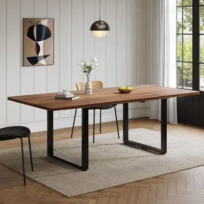 Productafbeelding van MODFU Uitschuifbare eettafel 140–220 x 80 cm, eettafel voor 6–10 personen, keukentafel met zwaar belastbaar uitschuifsysteem, rechthoekig, met een notenhouten uitstraling