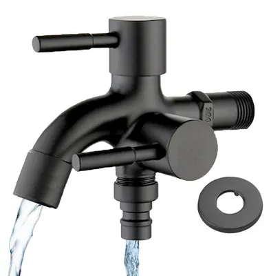 Produktbild von Doppel Wasserhahn 1/2 Zoll Edelstahl mit 2 Auslässen für Waschmaschine Garten Haus Industrie