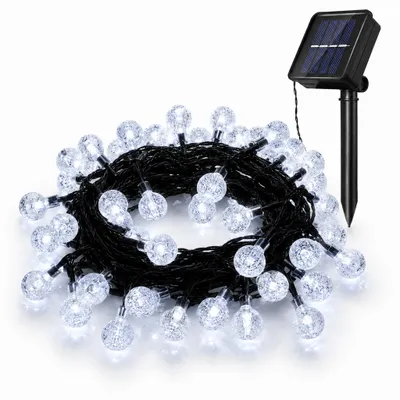 Produktbild von Solar Lichterkette Outdoor 9.5m 50 LEDs, Kristallkugeln, 8 Modi, Kaltweiß, Auto On/Off, für Garten/Terrasse/Balkon/Weihnachten/Party Deko