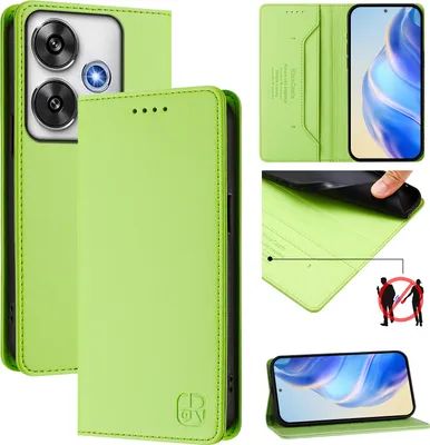 Produktbild von Lederhülle für Xiaomi Poco F6/Redmi Turbo 3 Hülle Flip Brieftasche Kartenfächern Ständer Schutzhülle Grün
