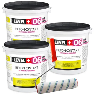 Zdjęcie produktu dla Grunt do betonu Betonkontakt 75kg Grunt pod tynki Grunt szczepny na płyty OSB Level Plus 06 + Wałek Malarski 25cm