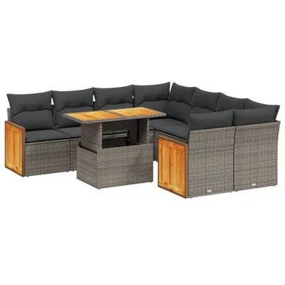Produktbild von vidaXL 9-tlg. Garten-Sofagarnitur mit Kissen Grau Poly Rattan
