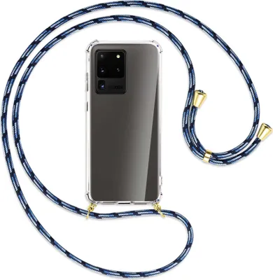 Produktbild von Handykette Backcover-Schutzhülle mit Band (Metall goldfarben) für Samsung Galaxy S20 Ultra - Blautöne