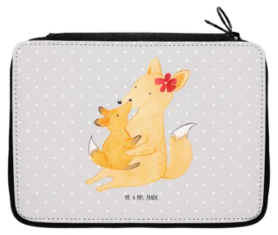 Produktbild von Mr. & Mrs. Panda Federmappe Fuchs Mama - Grau Pastell - Geschenk, Bleistiftetui, Mäppchen, Federtasche, Mutter, Federmäppchen, Schoß, Muttertag, Schlampermäppchen