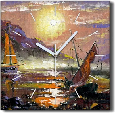 Produktbild von Coloray Hodiny Unikátní 30x30 cm  Tiché hodiny Pro obývací pokoj a kuchyň Nástěnné hodiny Plátno Černé ručičky hodin - Malování člunu