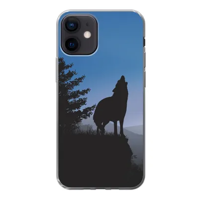 Produktbild von MuchoWow® Handyhülle Schutzhülle Hülle für iPhone 12 Wolf - Bäume - Scherenschnitt Silikon Softcase Handy Hülle - Schutzhülle