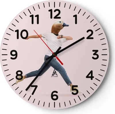 Produktbild von Wanduhr - Rund - Glasuhr - Anthropomorphisierung Mensch Ente - 40x40cm - Schleichendes Uhrwerk - Lautlos - zum Aufhängen bereit - Dekoration Modern - Wanddekoration aus Glas - C4AR40x40-4597