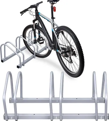 Produktbild von Fahrradständer für 3 Fahrräder Reifenbreite rostfreier Stahl Boden oder Wandmontage Mehrfachständer Fahrradhalter Aufstellständer, Silber