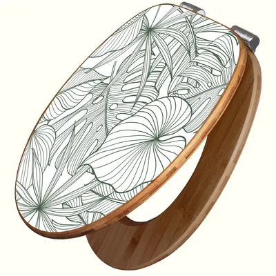 Produktbild von banjado Design WC Sitz Bambus Absenkautomatik -Monstera 2 - Toilettendeckel mit Absenkautomatik Holz/hochwertiger Bambus Klodeckel/WC-Sitz für alle gängigen Toiletten [TDB2 13051]
