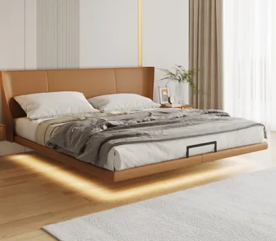 Produktbild von Braunes Wandbett Designer Schlafzimmer Möbel Holzgestell Kunstlederbett