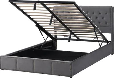 Produktbild von Flieks Polsterbett 140x200cm mit Lattenrost, Hydraulisches Boxspringbett mit Bettkasen und Kopfteil, Stauraumbett Funktionsbett Doppelbett Samt, Grau