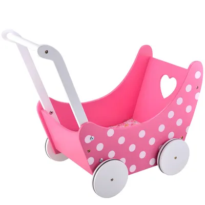 Produktbild von 4iQ Lauflerwagen Puppenwagen aus Holz GABY Pink BIldungs-Spielzeug für Kinder 46,5x30,5x54,5 cm