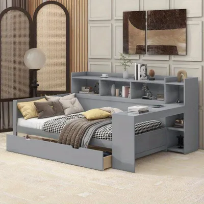 Immagine prodotto di Divano letto – Divano letto estendibile con contenitore e scrivania – 90x200 cm – Metallo – Grigio