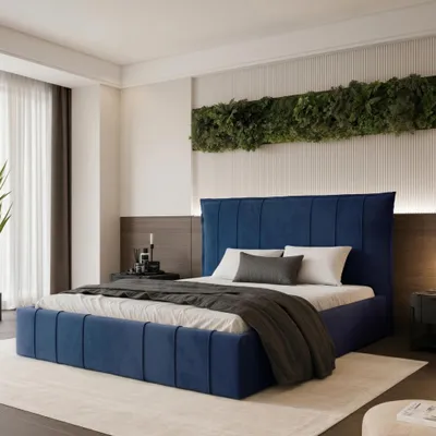 Obrázek produktu pro Čalouněná postel TERENZO 180x200 tmavě modrý samet s úložným prostorem a roštem