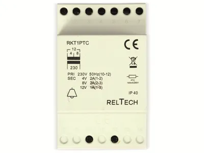 Immagine prodotto di Trasformatore Reltech Klingel, 230 V, 4-8-12 V, 2-2-1 A, 1 pezzo.