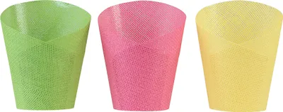 Produktbild von 12er Set Bunte Übertöpfe gewebt aus Papier Ø7cm, H13cm in Pink, Gelb, Grün - Ideal für Deko & Geschenke, 12 Stück